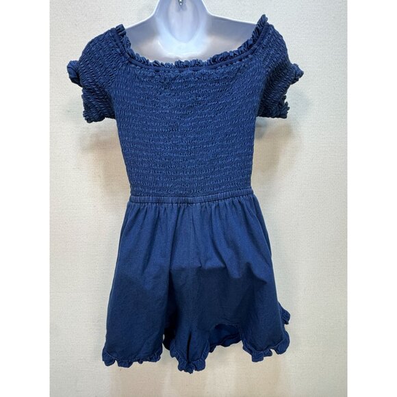 American Eagle Outfitters Womens Smocked Sexy Denim Romper Size L Navy Cutout - Picture 7 of 11